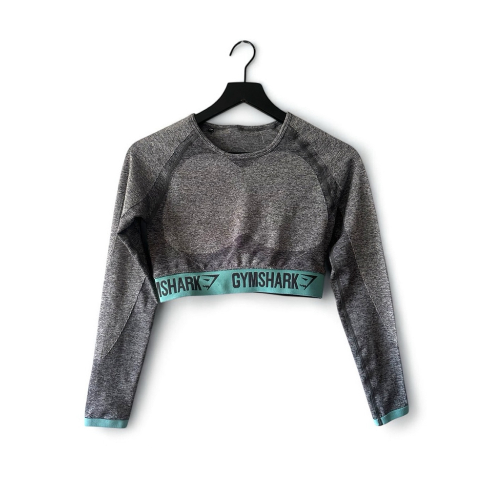 Gymshark Long Sleeve Cropped Top Gray Seamless Logo Band XS/S